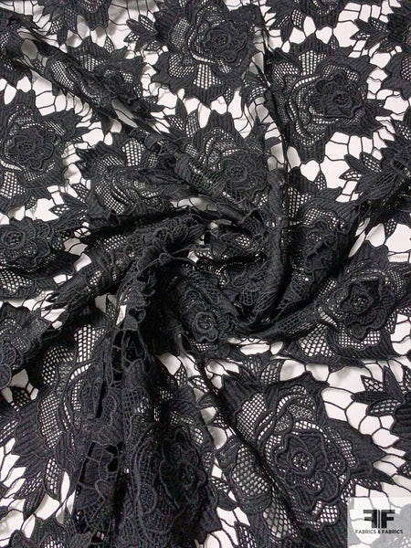 Made in Spain 3D Floral Burst Guipure Lace - Black | FABRICS