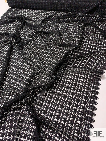 Guipure Daisy Black Embroidered Lace - The Little Fabric Shop