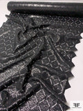 French Geometric Grid Single-Scalloped Guipure Lace with Glossy Finish - Black