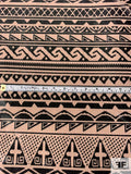 Ethnic Linear Design Printed Stretch Tulle - Black / Tan