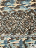 Linear Design Printed Crinkled Silk Chiffon - Teal / Coffeebean Brown / Off-White