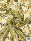 Floral Branches Printed Silk Chiffon - Olive Green / Light Mint / Butter Yellow