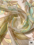 Luscious Floral Printed Silk Chiffon - Aquamarine / Tan / Beige / Light Yellow