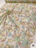 Luscious Floral Printed Silk Chiffon - Aquamarine / Tan / Beige / Light Yellow