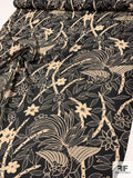 Tropical Leaf Theme Printed Silk Georgette - Black / Beige