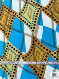 Groovy Argyle Printed Silk Crepe de Chine - Turquoise / Ochre Tan / Brown