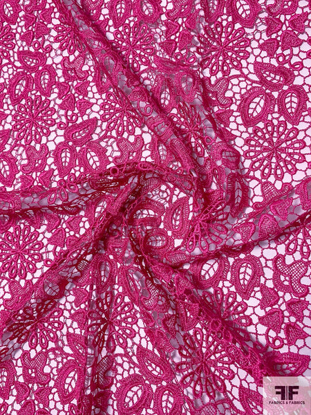 Fuchsia pink lace fabric - Guipure lace - lace fabric from