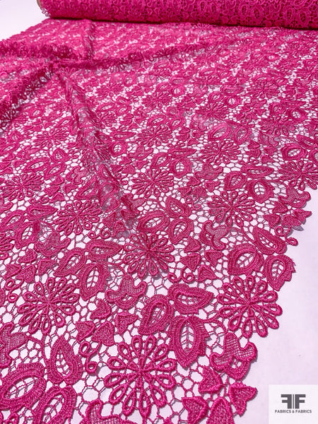 Fuchsia pink lace fabric - Guipure lace - lace fabric from