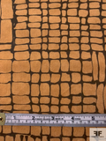 Reptile-Like Grid Printed Cotton Velveteen - Apricot Tan / Darkest Olive