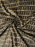 Italian Linear Design Printed Stretch Cotton Velveteen - Black / Olive / Tan
