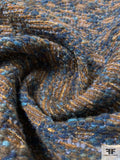 Italian Yarn Pattern Wool Blend Jacket Weight Tweed - Dusty Blue / Brown / Nude