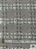 Made in England Houndstooth and Basketweave Novelty Ladies Cotton Suiting - Shades of Grey / Dusty Aqua / White