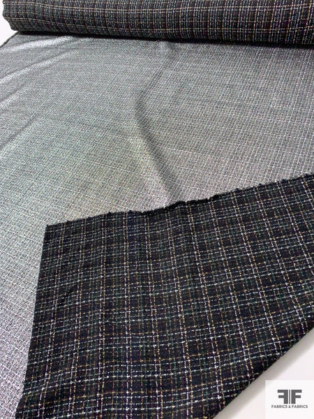 Italian Reversible Tweed Suiting with Foil Print - Silver/Black