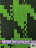 Italian Modern Houndstooth Printed Wool Flannel Suiting - Lizard Green / Onyx