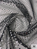 Famous NYC Designer Foil Dot Printed Stretch Tulle - Black / Silver