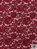 Floral Double-Scalloped Corded Lace Strip - Crimson Red / Dark Navy