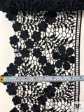 Single-Scalloped Floral Guipure Lace Trim - Black