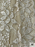 Vintage-Look Floral Stretch Leavers Lace Trim - Khaki Stone / Ivory