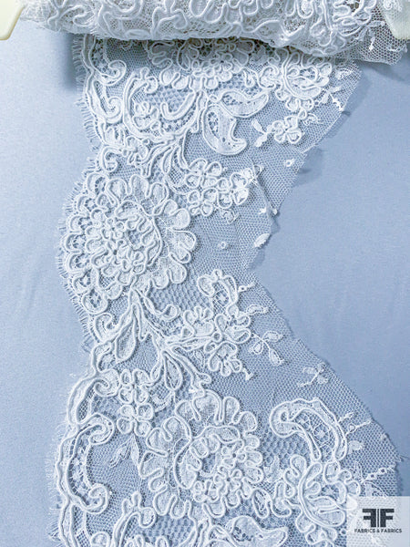 White Bridal Lace Fabric Alencon Corded Lace Tulle Floral