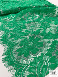 Double-Scalloped and Eyelash Floral Leavers Lace Trim - Kelly Green / Silver