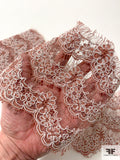 French Triple-Scalloped Floral Alencon Lace Trim - Dusty Mauve / Light Pink
