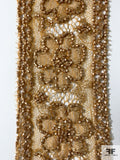 French Floral Stripe Beaded Chantilly Lace Trim - Bronze