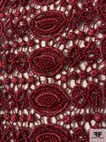 Geometric Ovals Beaded Guipure Lace Trim - Burgundy