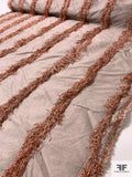 Vertical Striped Fringe Silk and Polyester Novelty - Burnt Salmon Orange / Taupe