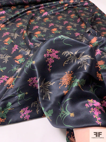 NEW! 100% Silk Charmeuse Inspired Fabric Multi Color Floral By The Yard