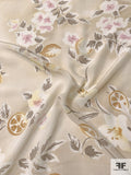Fruits and Floral Distressed-Look Printed Silk Crepe de Chine - Light Beige / Stone Grey / Tan / Orchid