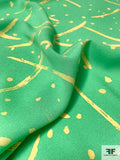 Painterly Strokes and Spots Printed Silk Georgette - Jade Green / Yellow
