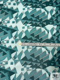 Geometric Graphic Printed Vintage Silk Twill - Shades of Teal / Muted Seafoam