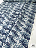 Geometric Graphic Printed Vintage Silk Twill - Shades of Postal Blue / Light Grey