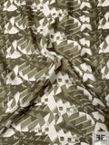 Geometric Graphic Printed Vintage Silk Twill - Shades of Olive / Off-White