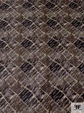 Checkerboard-Like Printed Vintage Silk Jacquard - Chalky Brown / Black / Ivory