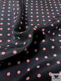 Polka Dot Grid Printed Silk Crepe de Chine - Dusty Peach / Black