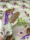 Diagonal Floral Printed Silk Crepe de Chine - Light Sage / Brown / Lavender / Purple / Tan