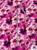 Painterly Floral Printed Silk Crepe de Chine - Shades of Magenta / White
