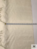 French Floral and Boxy Embroidered Fine Satin Face Organza - Cream / Silver / Yellow