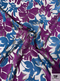 Abstract Floral Embroidered Polyester Organza - Purple / Blue-Teal / Black