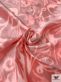 Italian Hazy Groovy Floral Warp Printed Silk Blend Taffeta - Coral-Red / Ivory