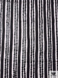 Crochet Ribbon and Embossed Faux Leather Stripes stitched onto Embroidered Polyester Organza - Black