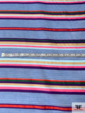 Italian Silk and Cotton Blend Satin Striped Voile - Pigeon Blue / Multicolor