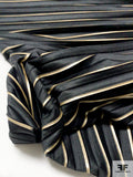 Pleated Polyester Jersey with Striped Gold Foil Print - Black / Light Gold