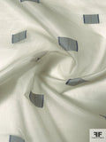 Rectangles Fil Coupé Stiff Silk Organza with Lurex Stitching - Dusty Blue / Light Grey / Gold