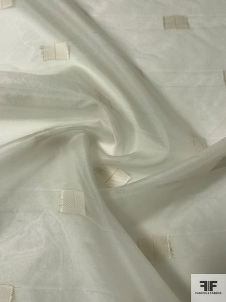 Rectangles Fil Coupé Stiff Silk Organza with Lurex Stitching - Ivory/Gold