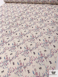 Butterflies and Floral Vines Printed Silk Chiffon - Baby Blue / Hot Magenta / Off-White