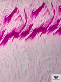 Abstract Flaming Striations Printed Fine Silk Chiffon - Hot Magenta / Faint Ballet Pink