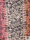 Ethnic Graphic Ombré Printed Silk Chiffon - Coral / Light Blush / Orange / Black