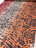 Ethnic Graphic Ombré Printed Silk Chiffon - Coral / Light Blush / Orange / Black
